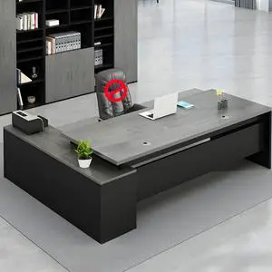 Baycheer 55 Inch Large Executive Office Desk and  Lateral File Cabinet Combo, L-Shaped Computer Desk Business Furniture with Storage Shelf Grey & Black