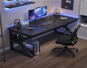 Baycheer Modern Simple Style Gaming Desk K-Shaped Computer Desk PC Computer Table Home Office Desk Ergonomic Gamer Workstation with Storage Shelves,Black