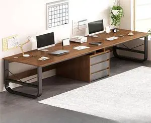 Baycheer 94'' Extra Long Two Person Gaming Desk Large Nut-Brown Computer Desk with 3 File Drawers Modern Study Work Computer Desk for Home and Office