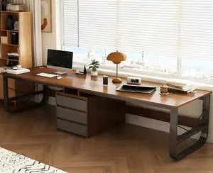 Baycheer 94 Inch Two Person Desk with 3 Drawers, Long Double Computer Desk Gaming Table Industrial Study Writing Table Workstation for Home Office,Brown