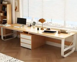 Baycheer 94 Inch Two Person Desk with 3 Drawers, Long Double Computer Desk Gaming Table Industrial Study Writing Table Workstation for Home Office, Natural