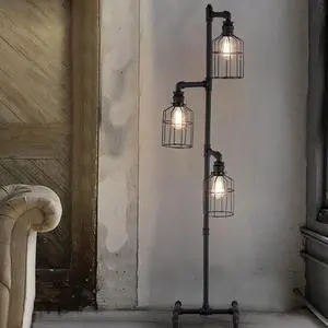 Baycheer 60'' High Vintage  Floor Lamp for Living Room,Industrial 3-Light Tree Floor Lamp Black with Cages, Farmhouse Rustic Steampunk Pipe Tall Standing Lamp Floor Lighting for Bedroom Office