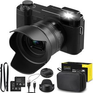 novzzovz 5K Digital Camera, 5X Optical Zoom Cameras for Photography & Video, 64MP Autofocus Vlogging Cameras for Youtube, Flip Screen Camera for Beginners with Carring Bag Case, Lens Hood, Batteries