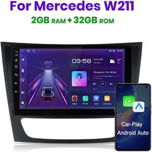 Android 12.0 [2GB+32GB] Car Radio Compatible For Mercedes Benz E-W211 E320 E500 E350, 9 Inch Touch Screen with GPS/FM/WiFi/USB, Support SWC, Wireless Carplay/Wired Android Auto