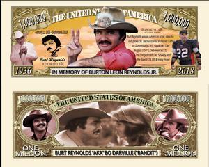 Anime Source Burton Reynolds Hollywood Actor Smokey and The Bandit Commemorative Novelty Million Bill With Semi Rigid Protector