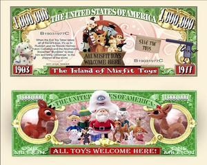 Anime Source Christmas Movie The Island of Misfit Toys Rudolph Santa Clause Commemorative Novelty Million Bill With Semi Rigid Protector