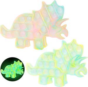 Glow in The Dark Fidget Pop Toys Dinosaur its 2 Pack Pop Silicone Fluorescent Fidget Bubble Popper Sensory Dinosaur Toys Luminous Anxiety Stress Relief Glowing Toys for Adults and Kids