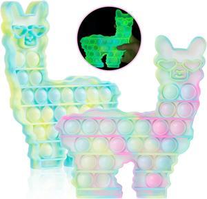Glow in The Dark Fidget Pop Toys Llama its 2Pack Pop Silicone Glow Fidget Bubble Popper Sensory Alpaca Toys Glow in the Dark Anxiety Relief Light Up Toys for Adults and Kids