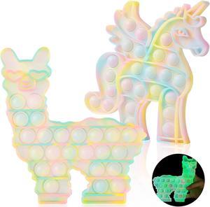 Glow in The Dark Fidget PoP Toy Unicorn and Llama for GirlsFluorescent Bubble Sensory Stress Anxiety Restless Reliever Decompression Squeeze Toy for Stressed Fidgety and AutismASD Autistic