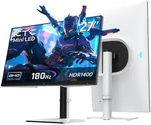 KTC QHD Mini LED Monitor 27 Inch , 1440P 180Hz Gaming PC Monitor, HDR 1400, HDMI2.0, DP1.4, USB, Swivel/Height/Pivot/Tilt Adjustable, VESA Wall Mount, White, M27T6