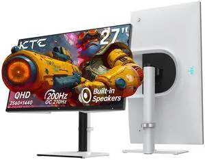 KTC 27 Inch Gaming Monitor 200Hz, 1440P Monitor with Speakers, Up to 210Hz Computer Monitors Fast IPS 1ms, 131% sRGB, Adaptive Sync, Tilt/Swivel/Pivot/Height Adjustment, HDMI DisplayPort, White H27T6