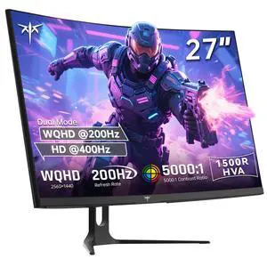 KTC 27 Inch 1440p 200Hz Curved Gaming Monitor, WQHD 200Hz / HD 400Hz Dual Mode 1500R PC Monitor, Adaptive-Sync, 5000:1 Contrast, HDR, HDMI/DisplayPort, VESA Compatible, H27S5 KTC 27 Inch 1440p 200Hz Curved Gaming Monitor, WQHD 200Hz / HD 400Hz Dual Mode 1500R PC Monitor, Adaptive-Sync, 5000:1 Contrast, HDR, HDMI/DisplayPort, VESA Compatible, H27S5