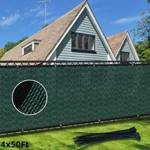 HOPDAY Fence Privacy Screen, 4'x50' Outdoor Balcony Shade Cloth with 90% Shade Rating, 170 GSM Polyethylene Fabric Green, 80PCS Zip Ties Included