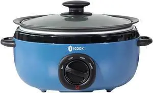 HOPDAY 6.5 Quart Slow Cooker, Aluminium Sear/Sauté Stew Pot Stovetop Safe, Dishwasher Safe, Glass Lid, Adjustable Temp, Food Warmer (Blue)