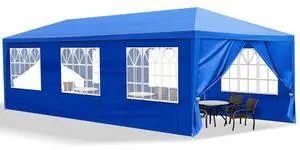 HOPDAY 10'x30' Outdoor Party Tent - 8 Removable Sidewalls,  Blue PE Canopy for Weddings & Events
