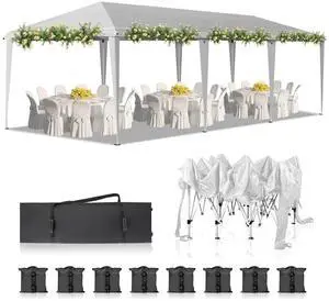 HOPDAY 10x30ft Instant Pop-Up Canopy Tent  UV-Resistant White Shelter for Weddings, Parties & Outdoor Events