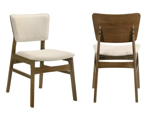 DUOSI 2pc Mid-century Modern Upholstered Chairs Brown Finish Beige Fabric Upholstery Wooden Dining Room Furniture DUOSI 2pc Mid-century Modern Upholstered Chairs Brown Finish Beige Fabric Upholstery Wooden Dining Room Furniture