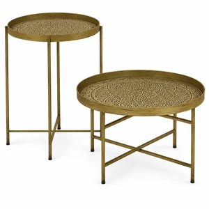 DUOSI Gold Round Coffee Table Set with Hammered Tray Top & Metal Frame, Center Table for Living Room & Bedroom DUOSI Gold Round Coffee Table Set with Hammered Tray Top & Metal Frame, Center Table for Living Room & Bedroom