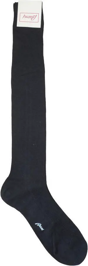 Brioni Men's Off Black 100% Cotton Ribbed Knit Long Socks