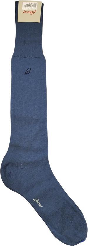 Brioni Men's Medium Blue 100% Cotton Long Ribbed Knit Socks (11)