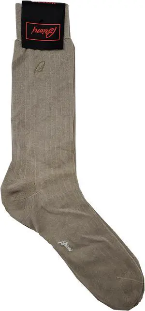 Brioni Men's Taupe 100% Cotton Ribbed Socks (11.5)
