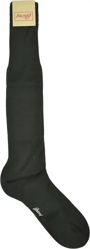 Brioni Men's Dark Green 100% Cotton Long Socks (12)