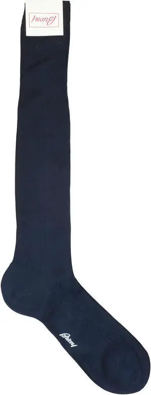 Brioni Men's Navy Blue 100% Cotton Long Ribbed Knit Socks (11.5)