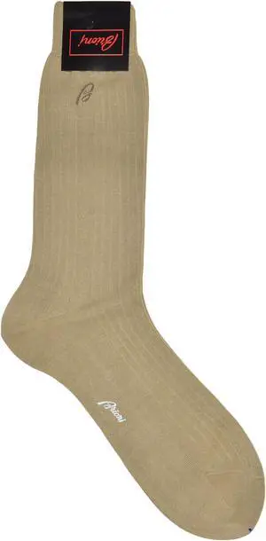 Brioni Men's Light Brown 100% Cotton Ribbed Knit Socks (11.5)