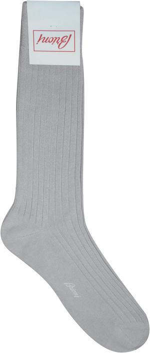 Brioni Men's Light Gray Ribbed 100% Cotton Knit Socks (11)