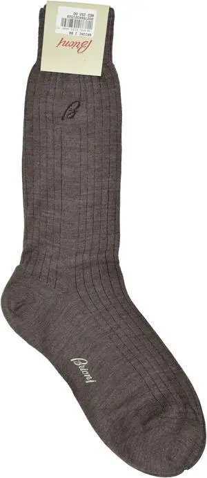 Brioni Men's Brown 100% Wool Ribbed Knit Socks (10.5)