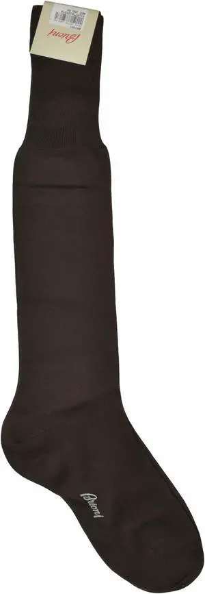 Brioni Men's 100% Cotton Dark Brown Long Socks (11.5)