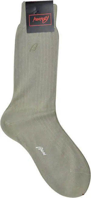 Brioni Men's 100% Cotton Oatmeal Checked Socks (12)