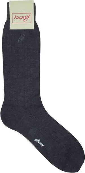 Brioni Men's Gray 100% Wool Ribbed Knit Logo Socks (12)