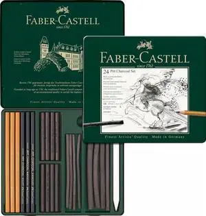 Faber-Castel Pitt 112978 Charcoal Set in Metal Case Pieces, 24 Count