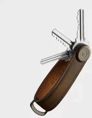 Orbitkey Crazy Horse Leather Slim Secure Key Organizer,Carry 2-7 Keys, Oak Brown
