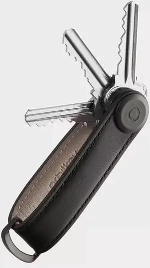 Orbitkey Premium Leather Slim Key Organizer, Carry 2-7 Keys, Black/Black Stitching