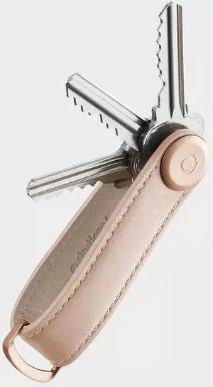 Orbitkey Premium Leather Slim Key Organizer, Carry 2-7 Keys, Blush/Blush Stitching