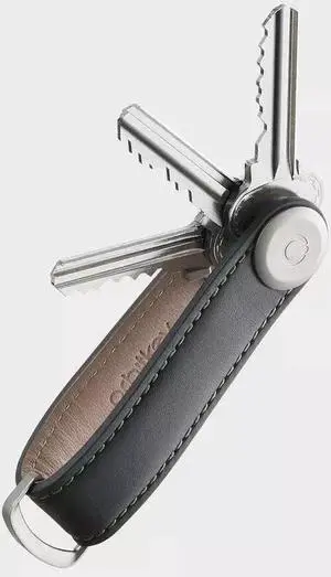 Orbitkey Premium Leather Slim Key Organizer, Carry 2-7 Keys, Charcoal/Grey Stitching