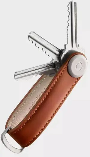 Orbitkey Premium Leather Slim Key Organizer, Carry 2-7 Keys, Cognac/Tan Stitching