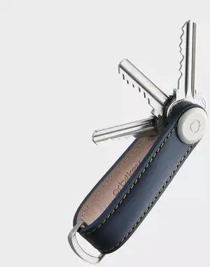 Orbitkey Premium Leather Slim Key Organizer, Carry 2-7 Keys, Navy/Tan Stitching