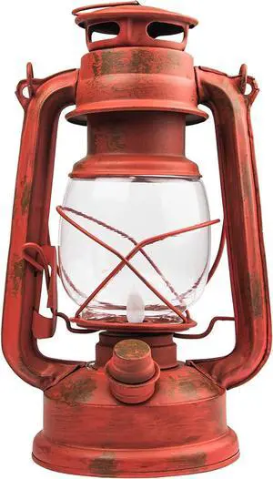 NEBO 15 LED Lantern, 9" Battery Operated Traditional Metal Lantern Design for Indoor/Outdoor Use, Rustic Red