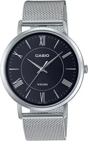Casio MTP-B110M-1AVDF Men's 3H Sports Watch, Stainless Steel Strap & Black Dial