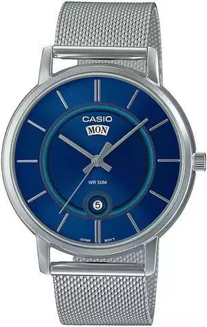 Casio MTPB120M-2AVDF Men Stainless Steel Analog Blue Dial Watch, Silver Band