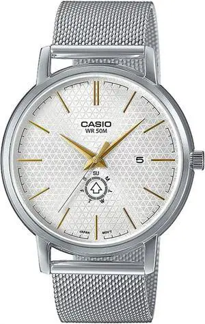 Casio MTP-B125M-7AVDF Men's Stainless Steel Strap Watch with White Dial, Silver