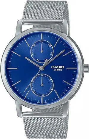 Casio MTP-B310M-2AVDF Men's Stainless Steel Analog Blue Dial Watch, Silver Band