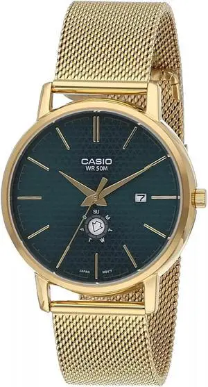Casio MTP-B125MG-3AVDF Men's Stainless Steel Analog Blue Dial Watch, Gold Band