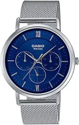Casio MTP-B300M-2AVDF Men's Stainless Steel Mesh Band Analog Watch, Blue Dial