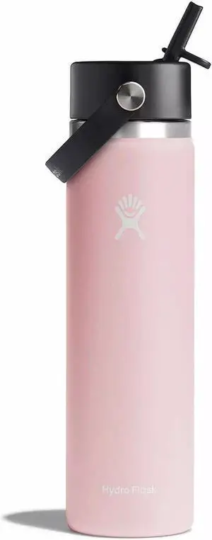 Hydro Flask Wide Mouth Water Bottle with Straw Cap, 24 oz - Trillium Pink