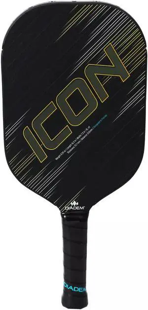 Diadem Unisex Icon v2 Extended Length Pickleball Paddle, 8mm PP honeycomb, Black
