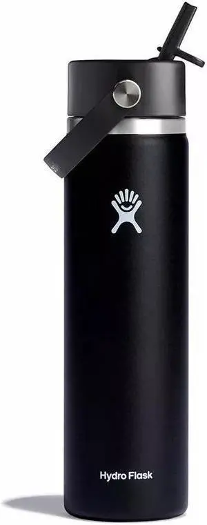 Hydro Flask Vacuum Insulated Wide Mouth Water Bottle w/Straw Lid, 24 oz - Black